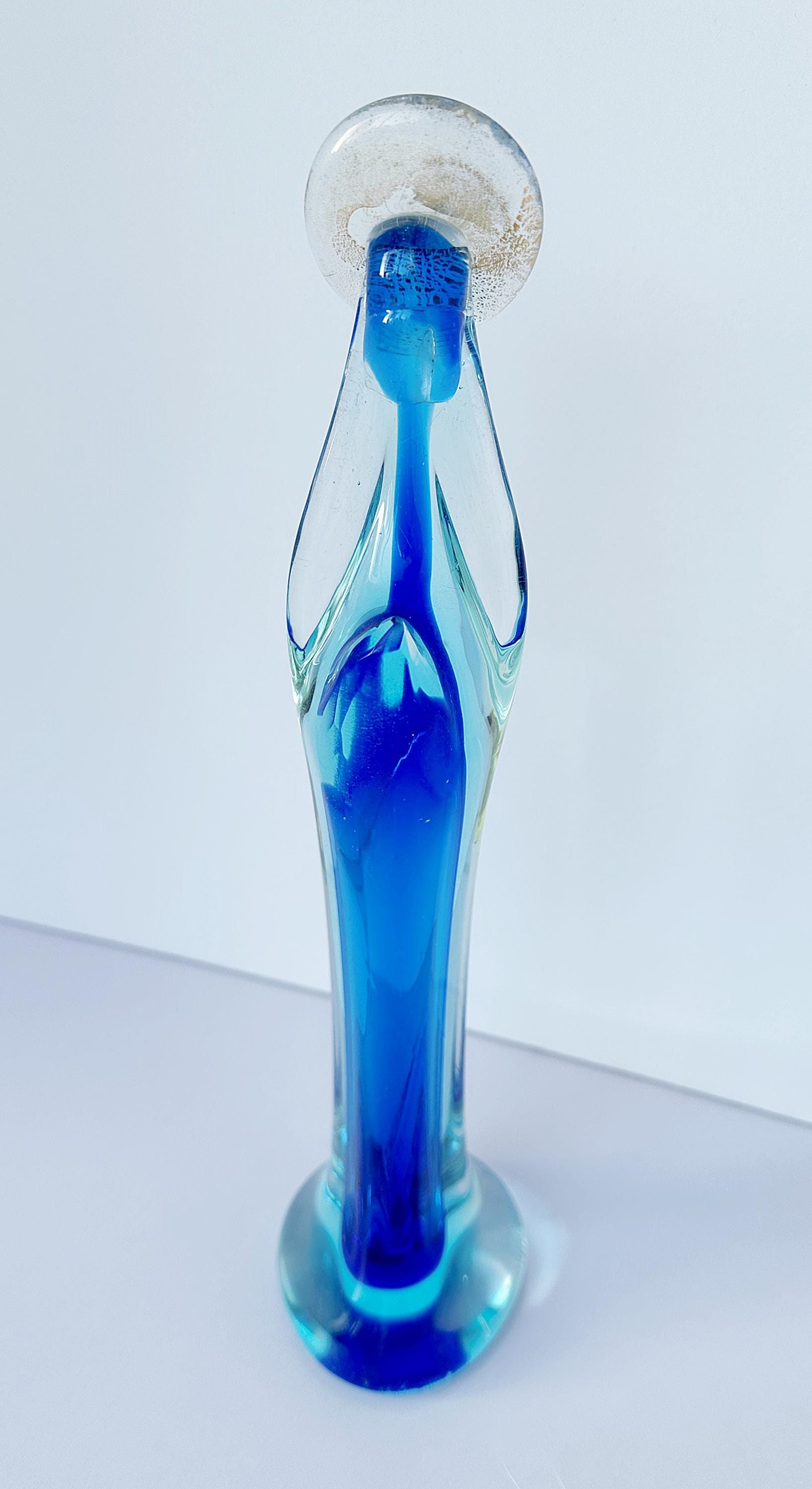 Vintage Murano Glass Blue Madonna Statue Figurine With Gold