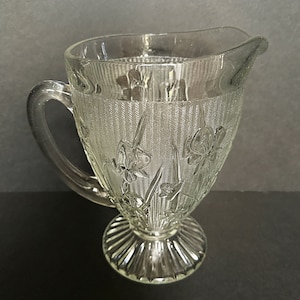 Vintage IRIS Pitcher Jeannette Iris & Herringbone Water Lemonade Depression Glass Vintage Glassware