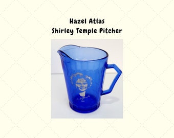 Vintage Shirley Temple Pitcher or Creamer Hazel Atlas Cobalt Blue Vintage Child's Glassware