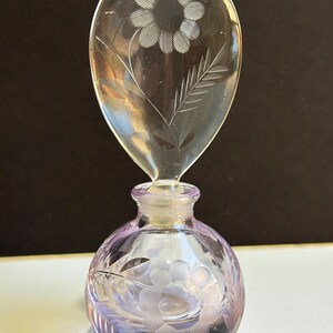 Vintage Purple PERFUME BOTTLE Cut Lead Crystal with Teardrop Stopper Bedroom Bathroom Glass