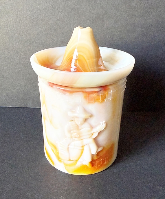 sombrero cigarette Vintage AKRO AGATE MEXICALI Cigarette Jar and Sombrero Ashtray Lid, Orange  White Slag Glass Jar with Mexican Theme, Tobacciana, Smoking