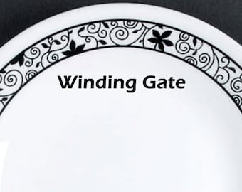 Vintage Corelle WINDING GATE Replacements: Bowl, Black Leafy Band on White, c.1990’s Tableware