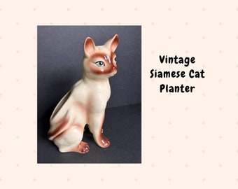 Vintage Siamese Cat Planter *READ* JAPAN Pottery Figurine Ceramic MCM Kitty Large Planting Area