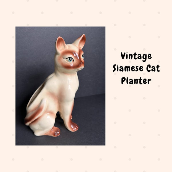 Vintage Siamese Cat Planter *READ* JAPAN Pottery Figurine Ceramic MCM Kitty Large Planting Area