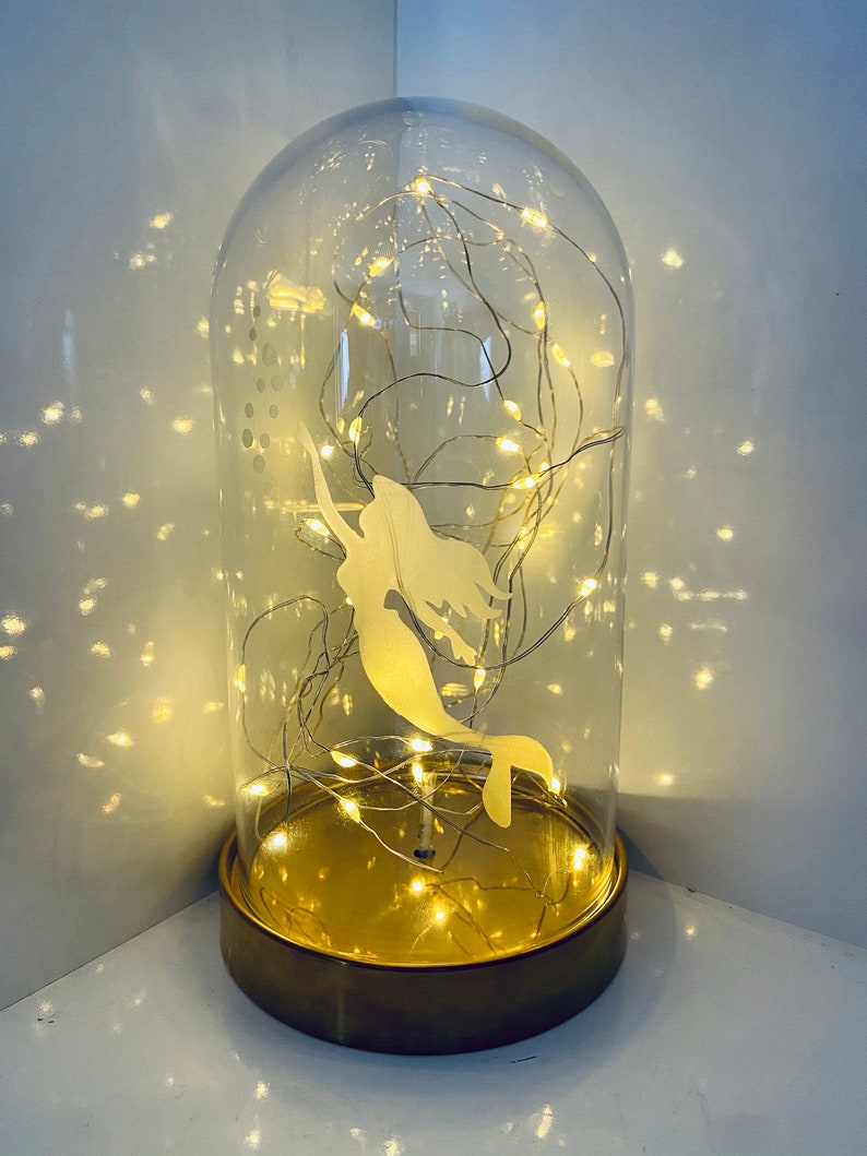 Little Mermaid Glass Dome With LED Lights Nursery Decor/night Light