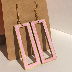 Hand Painted Pink Rectangle Earrings