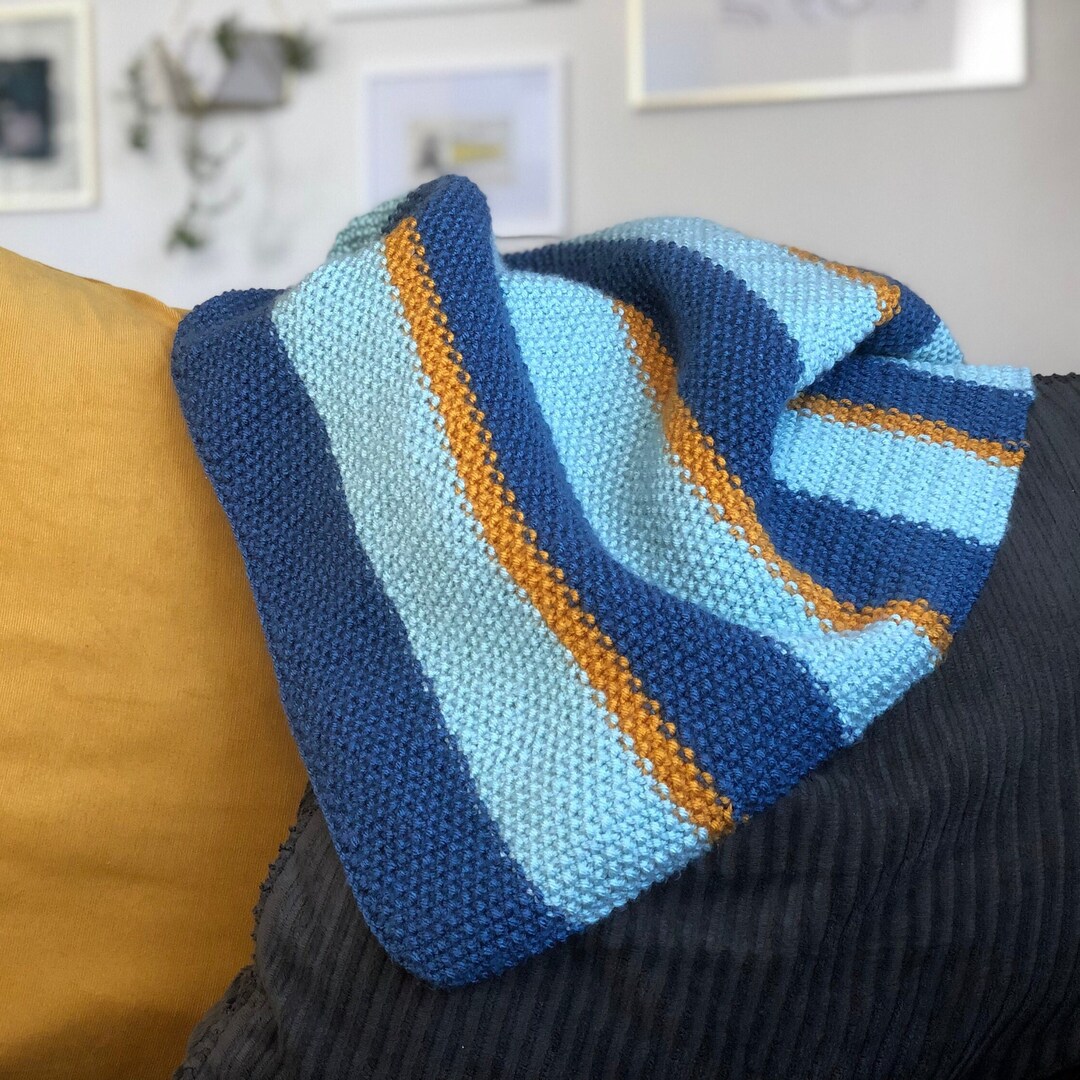 Knitted Blue and Yellow Baby Blanket Handmade Baby Gift Etsy