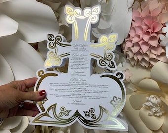 Gold Foil Cross Menu, Die Cut Luxury Menu