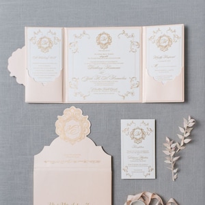 Luxe Blush and Gold Foil Folio/ Gold Foil Stamp Invitations/ Blush Boxed Invitation/ Wedding Invitation/Elegant invitation/ Blush Invitation