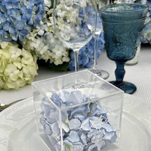 3D Hydrangea Acrylic Cube Menu | Luxury Wedding Stationery