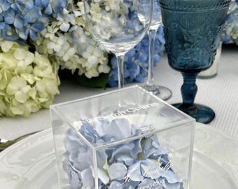 3D Hydrangea Acrylic Cube Menu | Luxury Wedding Stationery