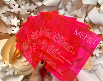 Fluorescent Hot Pink Acrylic Menu – White Ink