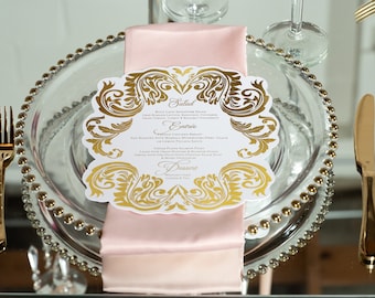 Gold Foil Die-Cut Wedding Menu – Royal Scrolls, Oversized