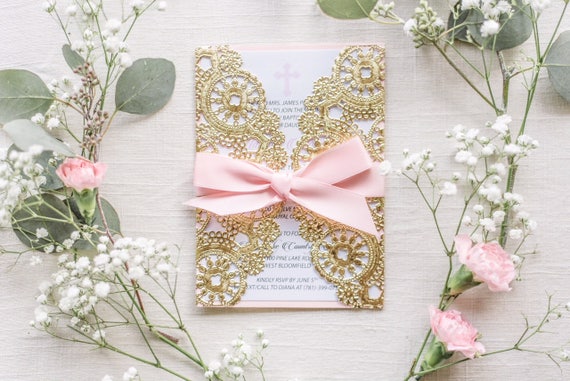 christening invitation card gold baptism invitation card baby etsy