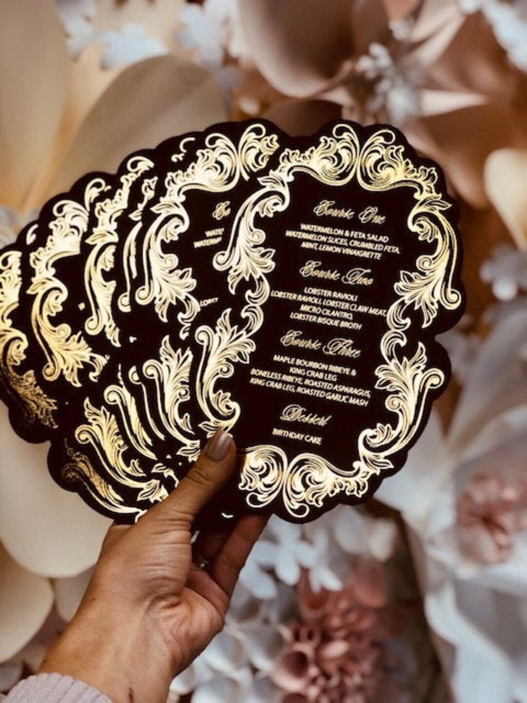 Gold Foil Wedding Menu | Custom Thick Cardstock Reception Menu | Rose ...