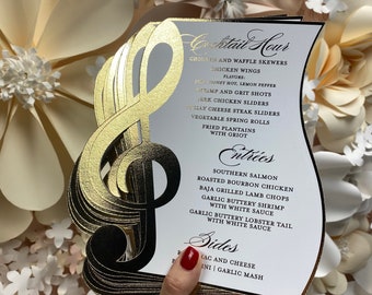 Musical Die Cut with Gold Foil Menu/ Music Note Shape Menu/ Reception Menu / Wedding Menu/ Die Cut/ Gold Foil/