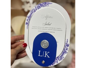 Royal Blue Wedding Menu with Silver Foil & Wax Seal
