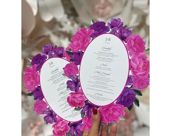 Fuchsia Floral Wedding Menu, Round Dinner Menu