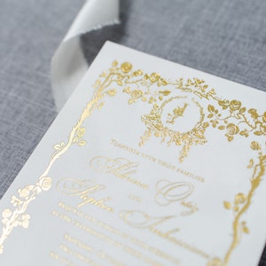 White Suede Gold Foil Wedding Invitation/ Luxury Wedding Invitation/White and Gold Invitation/ Elegant Invitation/ Gold Foil Stamp image 3