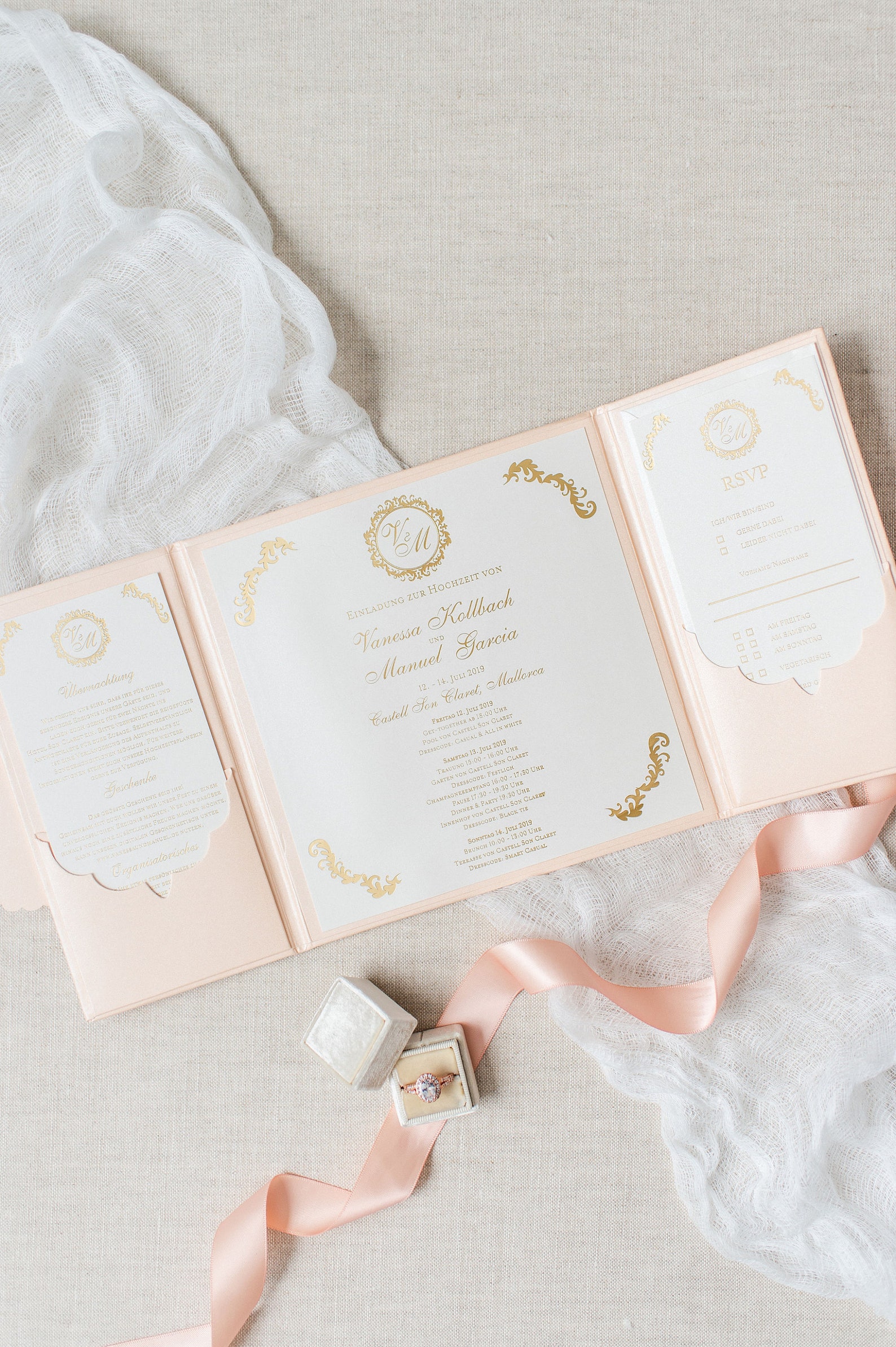 Folio Invitation/ Hard Cover Invitation/ Blush Invitation/ Etsy