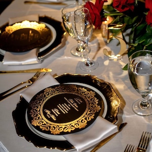 Gold foil menu / Gold and Black Menu / Round Menu / Circular Menu