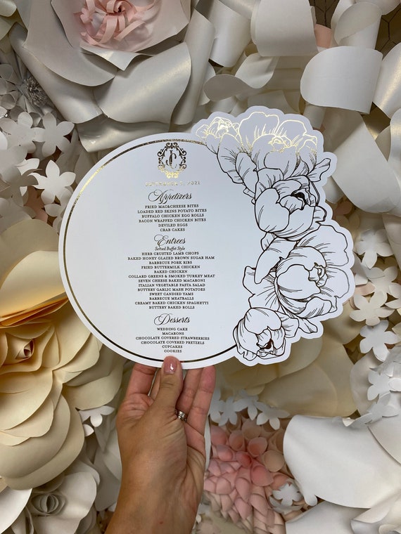 Flower Cardstock Menu/ White and Gold Menu/ Luxury Reception Etsy