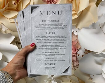White and Gray Marble Menu / Wedding, Birthday, Bridal Shower
