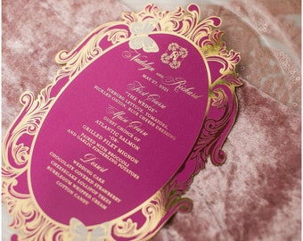 Gold Butterfly Fuchsia Menu | Laser Cut Floral Menu
