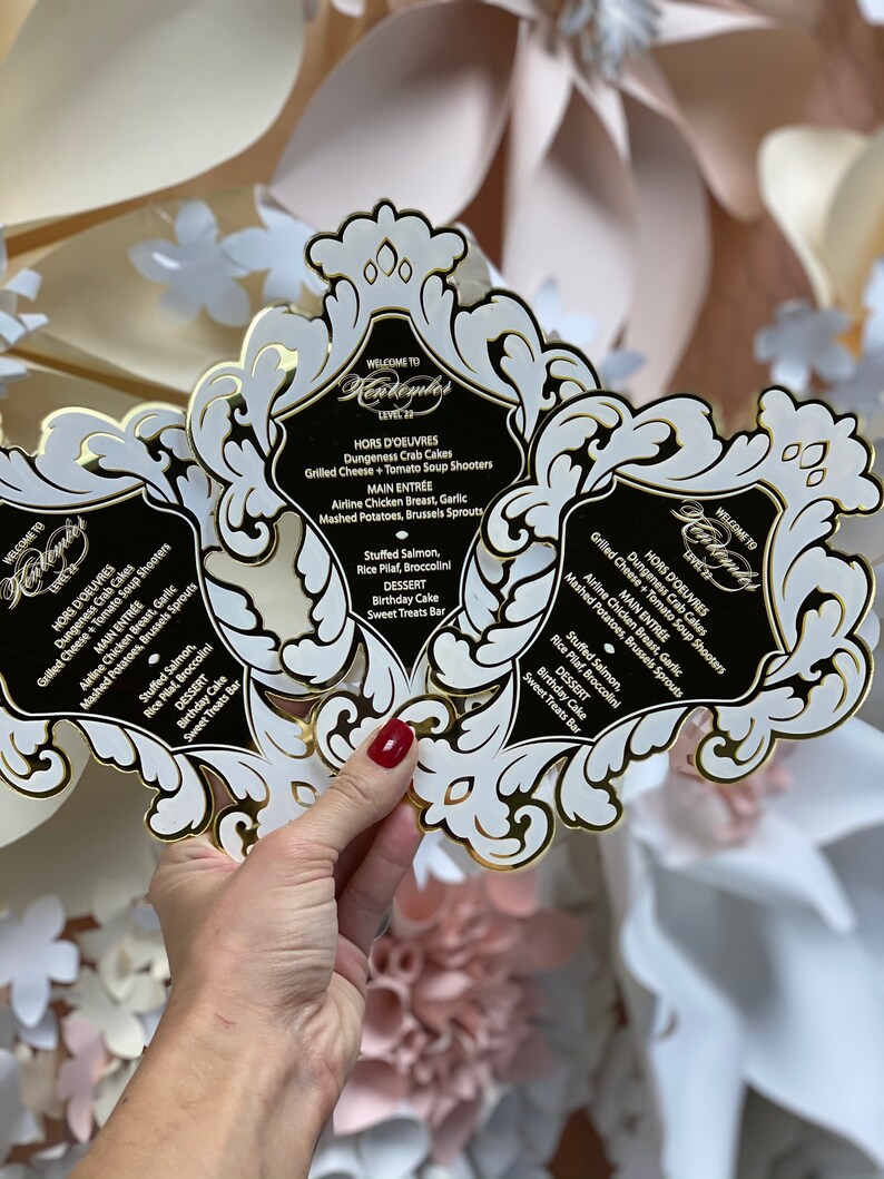 Gold Mirror Acrylic Menus/ Fancy Shape Menu/ Gold and White Etsy