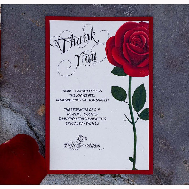 Beauty And The Beast Thank You Card Wedding Invitation Sweet Etsy