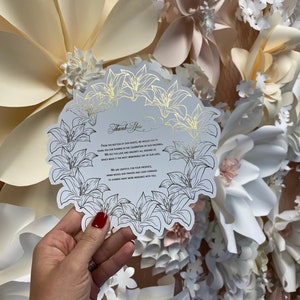 Lily Menu / White and Gold Menu / Floral Menu / Die Cut Menu