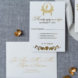 White Suede Gold Foil Wedding Invitation/ Luxury Wedding Invitation/White and Gold Invitation/ Elegant Invitation/ Gold Foil Stamp image 6