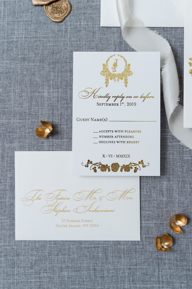 White Suede Gold Foil Wedding Invitation/ Luxury Wedding Invitation/White and Gold Invitation/ Elegant Invitation/ Gold Foil Stamp image 6
