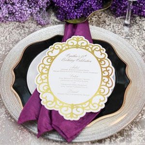 Gold Foil Menu / Wedding Reception Menu / Die Cut Menu / Luxury Menu / Gold Menu Design / Oversized Menu