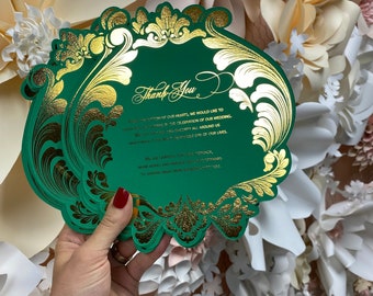 Emerald Green & Gold Foil Wedding Thank You Card Menu