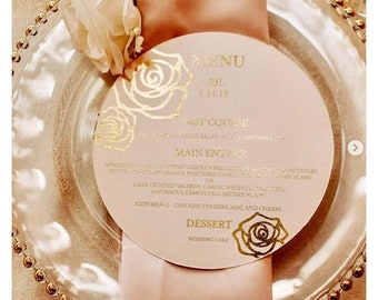 Rose Gold Wedding Menu, Pink Floral Design
