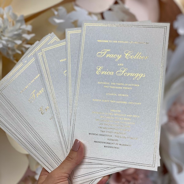 Wedding Program/ Double Sided Wedding Program/ Gold Foil Wedding Program/ Champagne Color & Gold Foil Wedding Program