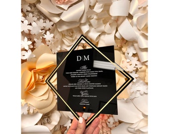 Gold & Black Geometric Acrylic Wedding Menu