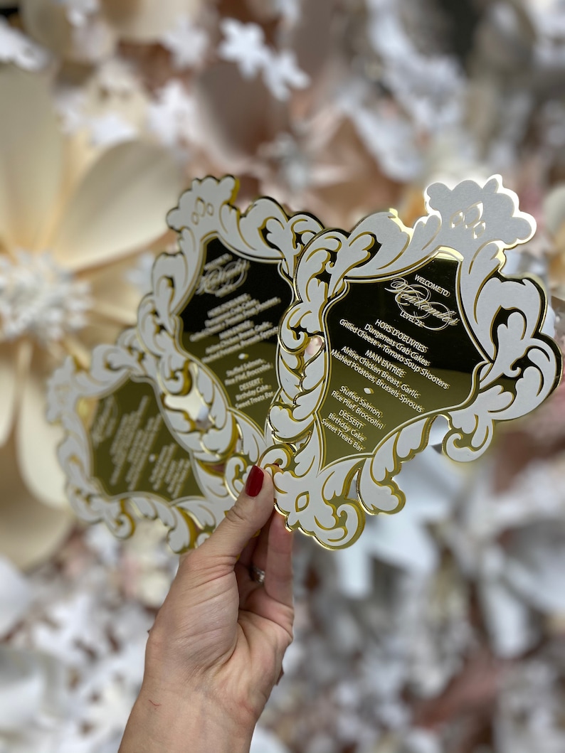 Gold Mirror Acrylic Menus/ Fancy Shape Menu/ Gold and White Etsy