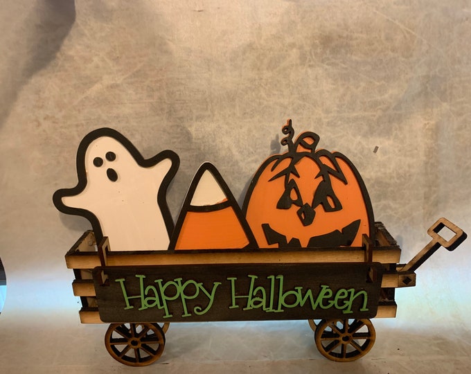 Halloween Wood Wagon Shelf Decoration