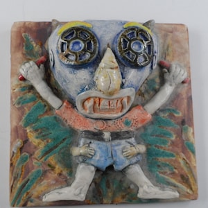 One of a kind magical creature ceramic tile wall hanging from Merging Story Pottery. Price includes shipping