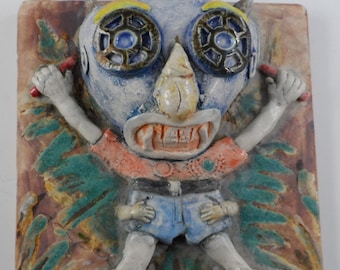 Magical Creature Ceramic Tile Wall Hanging, Whimsical Art