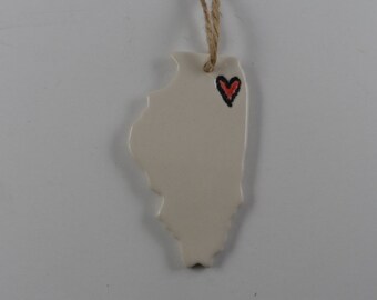 Ceramic Illinois "love" ornament from Merging Story Pottery - Shipping Included in Price. Handmade pottery home decor and accents