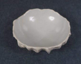 Handmade Scalloped Pottery Bowl, Light Green Interior, 3.5 inch