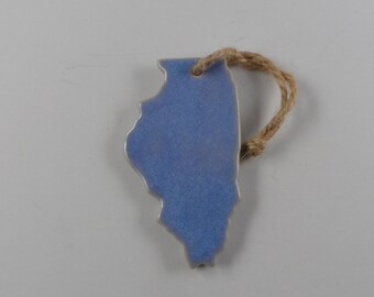 Handmade Illinois State Ceramic Ornament – Blue Purple Glaze