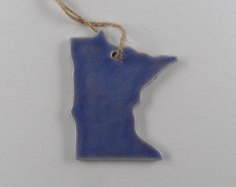 Handmade Minnesota Ornament: Blue Purple Glazed Ceramic