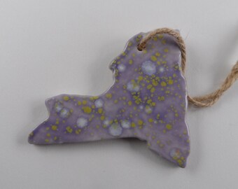 Handmade Purple New York State Ceramic Ornament, Speckled Decor