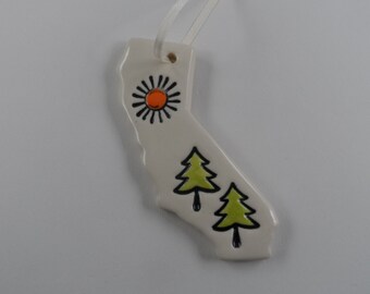California Ceramic Ornament, Sunshine and Pine Trees