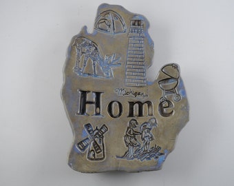 Handmade Michigan Dish: Brown & Blue Ceramic Mitten Plate