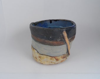 Handmade Ceramic Cup: Rustic Colorful Pottery, 4"x3"